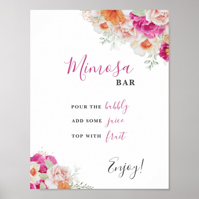 Póster Floral brillante Mimosa Bar Bridal Shower Mesa Rót (Frente)