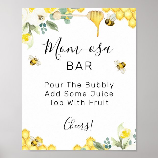 Póster Floral Bumble Bee Baby Shower Mom-osa Bar Rótulo (Frente)