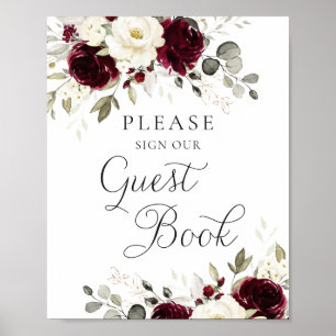 Póster Floral Burgundy Greenery Boda Rótulo de libros de 