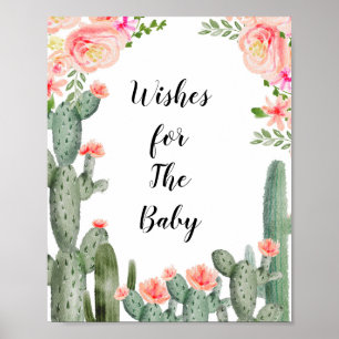 Póster Floral Cactus Baby Shower quiere Rótulo para bebés