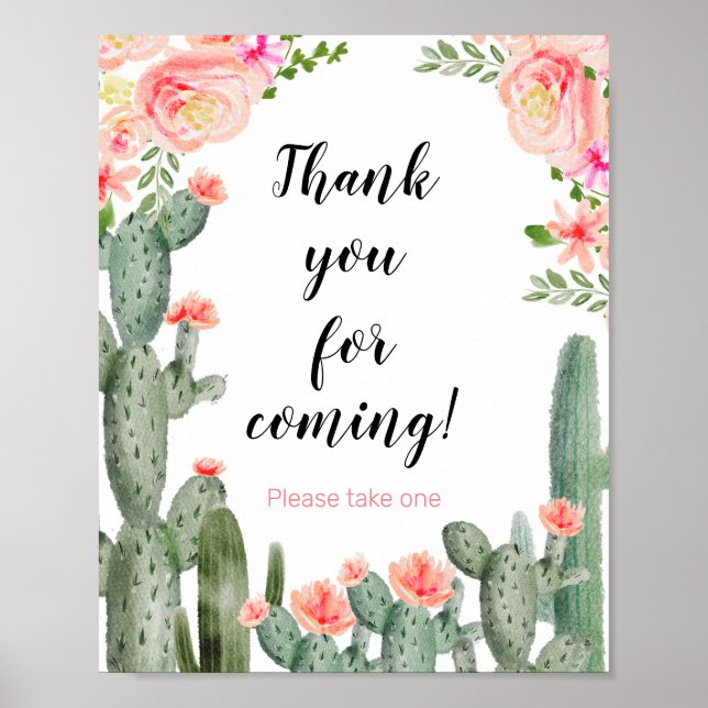 Póster Floral Cactus Gracias por venir Favor Rótulo (Frente)