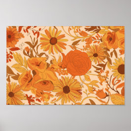 Póster Floral cálida de otoño con flores amarillas y Nara