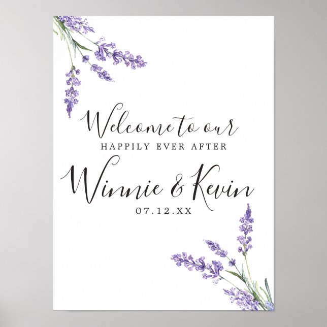 Póster Floral campestre, Boda Lavender (Frente)
