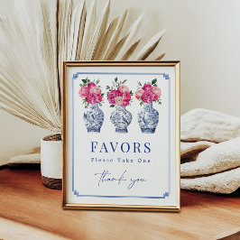 Póster Floral Chinoiserie Porcelain Bridal Shower Favores