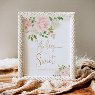 Póster Floral color de agua rosa rosa Los bebés son dulce