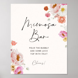 Póster Floral colorida Mimosa Bar Bridal Shower