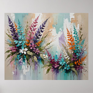 Póster Floral colorida sobre lavanda blanca beige azul