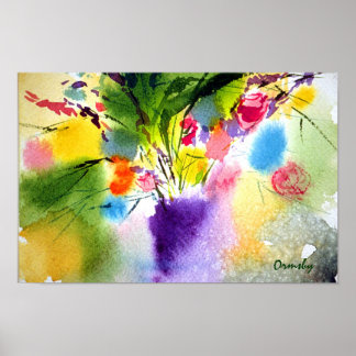 Póster floral con jarrón morado - poster