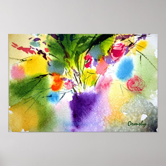 Póster floral con jarrón morado - poster (Frente)