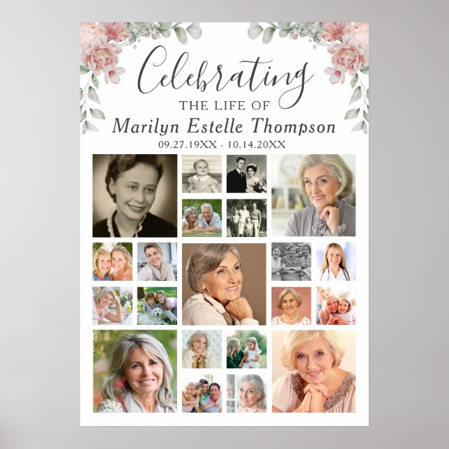 Póster Floral conmemorativa del Collage de fotos Life 21 (Frente)