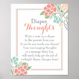Póster Floral Coral Verde azulada Diaper Thoughts