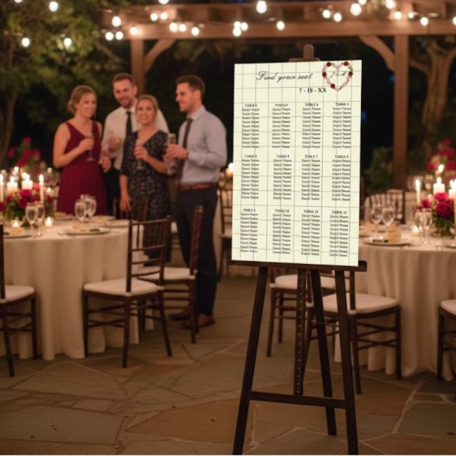 Póster Floral Cream Heart Wedding Seating Plan 12 Tables (Subido por el creador)