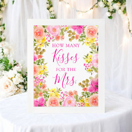 Póster Floral cuántos besos para la señora ducha de novia