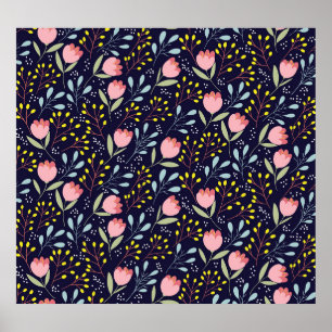 Póster Floral Cuta: Patrón de flores de colores.