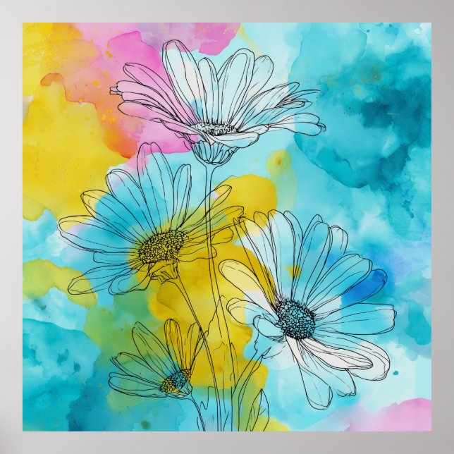 Póster Floral Daisy Semi-Gloss Poster Wall Art (Frente)