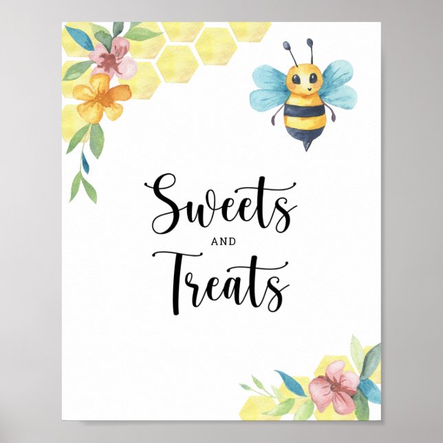 Póster Floral de abejas - dulces y golosinas de la ducha  (Frente)