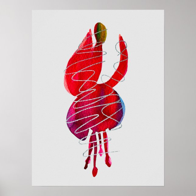 Póster Floral de acuarela abstracta de fucsia (Frente)