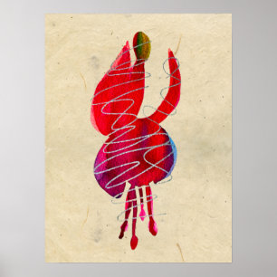 Póster Floral de acuarela abstracta de fucsia