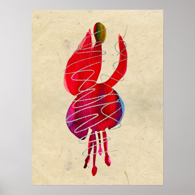 Póster Floral de acuarela abstracta de fucsia (Frente)