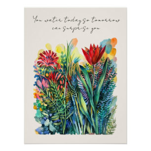 Póster floral de acuarela con cita