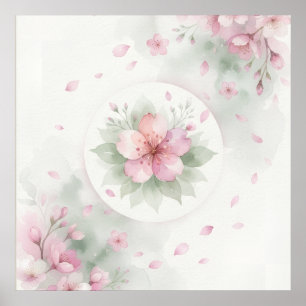 Póster floral de acuarela de flor de cerezo rosa s