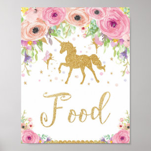 Póster Floral de alimentos para el cumpleaños de unicorni