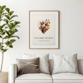 Póster Floral de Bellota Rústica de Marfil de Otoñ