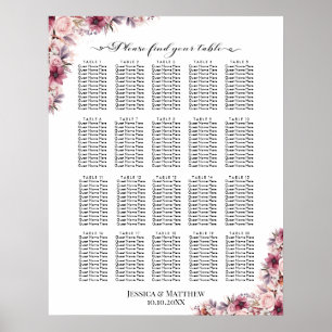 Póster Floral De Boho Rosa Dusty 20 Mesas Asientos Boda
