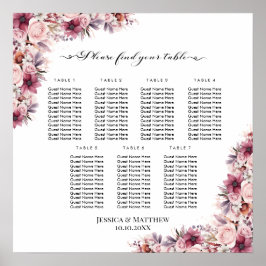 Póster Floral De Boho Rosa Dusty 7 Mesas Asientos Boda