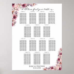 Póster Floral De Boho Rosa Polvoriento 14 Mesas Asientos 