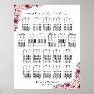 Póster Floral De Boho Rosa Polvoriento 21 Mesas Asientos