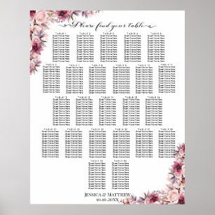 Póster Floral De Boho Rosa Polvoriento 24 Mesas Asientos 