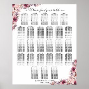 Póster Floral De Boho Rosa Polvoriento 26 Mesas Asientos 