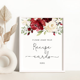 Póster floral de Borgoña deja tu tarjeta de receta