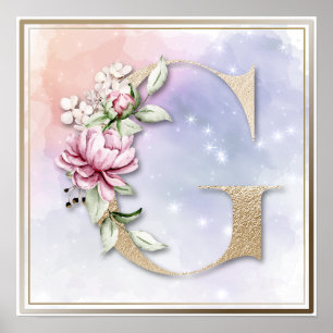 Póster floral de Burgundy con monograma G