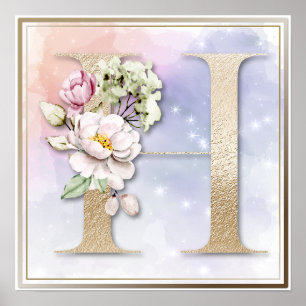 Póster floral de Burgundy con monograma H