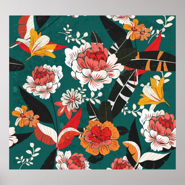 Póster Floral de color blanco naranja: ilustracion inoxid (Frente)