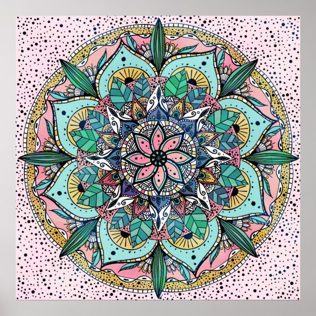 Póster Floral de color de agua colorida Boho Mandala (Frente)
