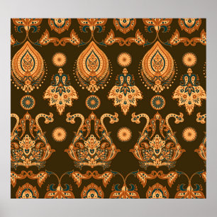 Póster Floral de damasco: estilo de vintage sin foco