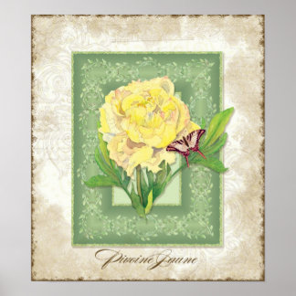 Póster Floral de estilo vintage - Peonia amarilla con Bro