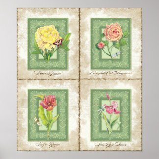 Póster Floral de estilo vintage - Peony, Rosa, Tulip e Ir