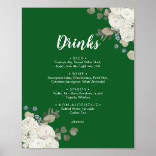 Póster Floral de invierno Rótulo de menú de bebidas Bodas