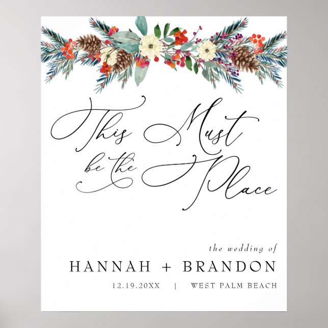 Póster Floral de invierno rústica | Bienvenida Boda moder (Frente)