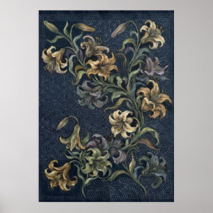 Póster floral de lirio azul marino