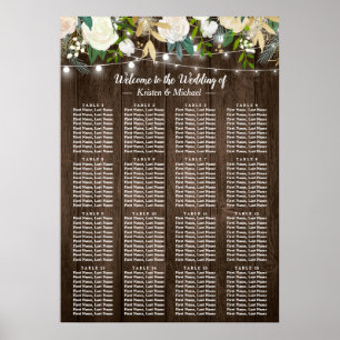 Póster Floral de madera rústica 16 mesas Boda de asiento