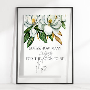 Póster Floral de magnolia blanca adivina cuántos besos de