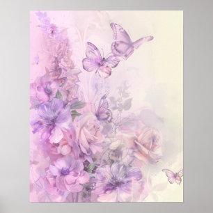 Póster Floral de mariposa