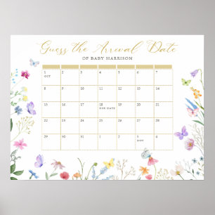 Póster Floral de mariposa adivina el calendario de fecha 