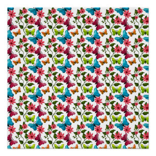 Póster floral de mariposa de jardín de primavera m