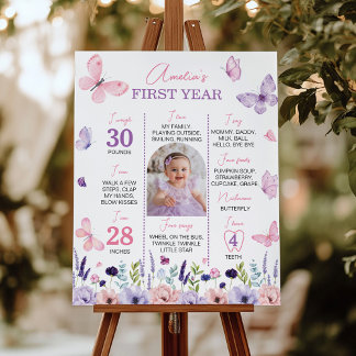 Póster Floral de mariposa Poster de primer año fotográfic